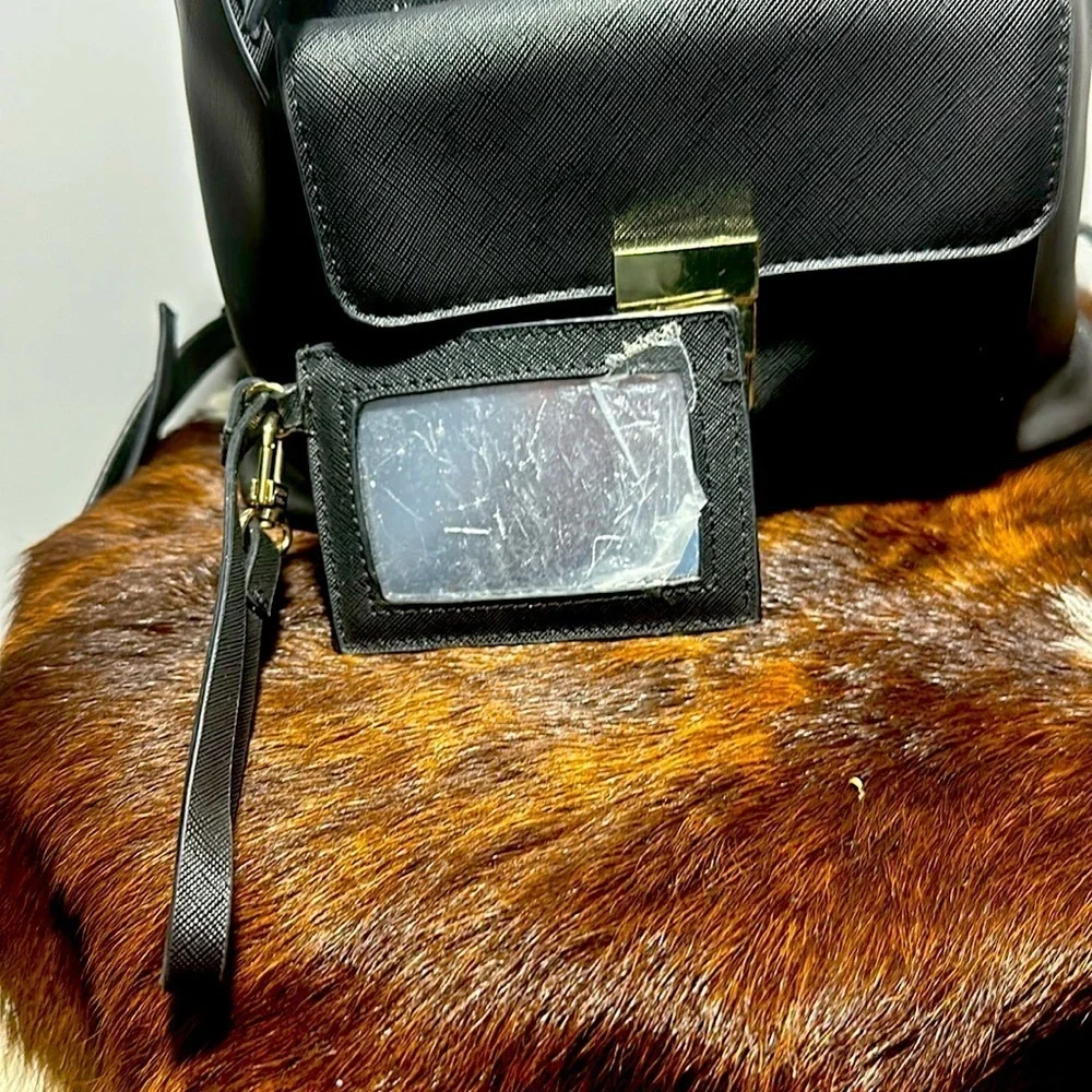 Steve Madden Black & Gold Backpack With Attachable Wallet Mirror